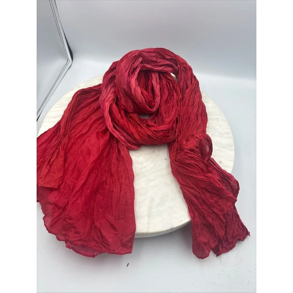 Ombre‎ Solid Crinkle Silk Scarf Lot of 6 Womens Black Blue Red Cream